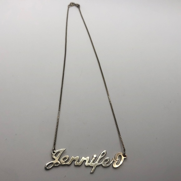 Vtg Sterling Silver Jennifer Name Plate Chain Necklace 14” - Picture 2 of 8